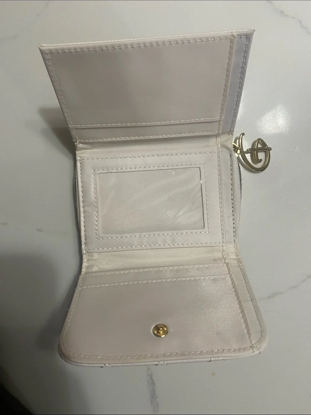 Disney Minnie Mouse Quilted Off White Wallet with Gold 'A' Accent